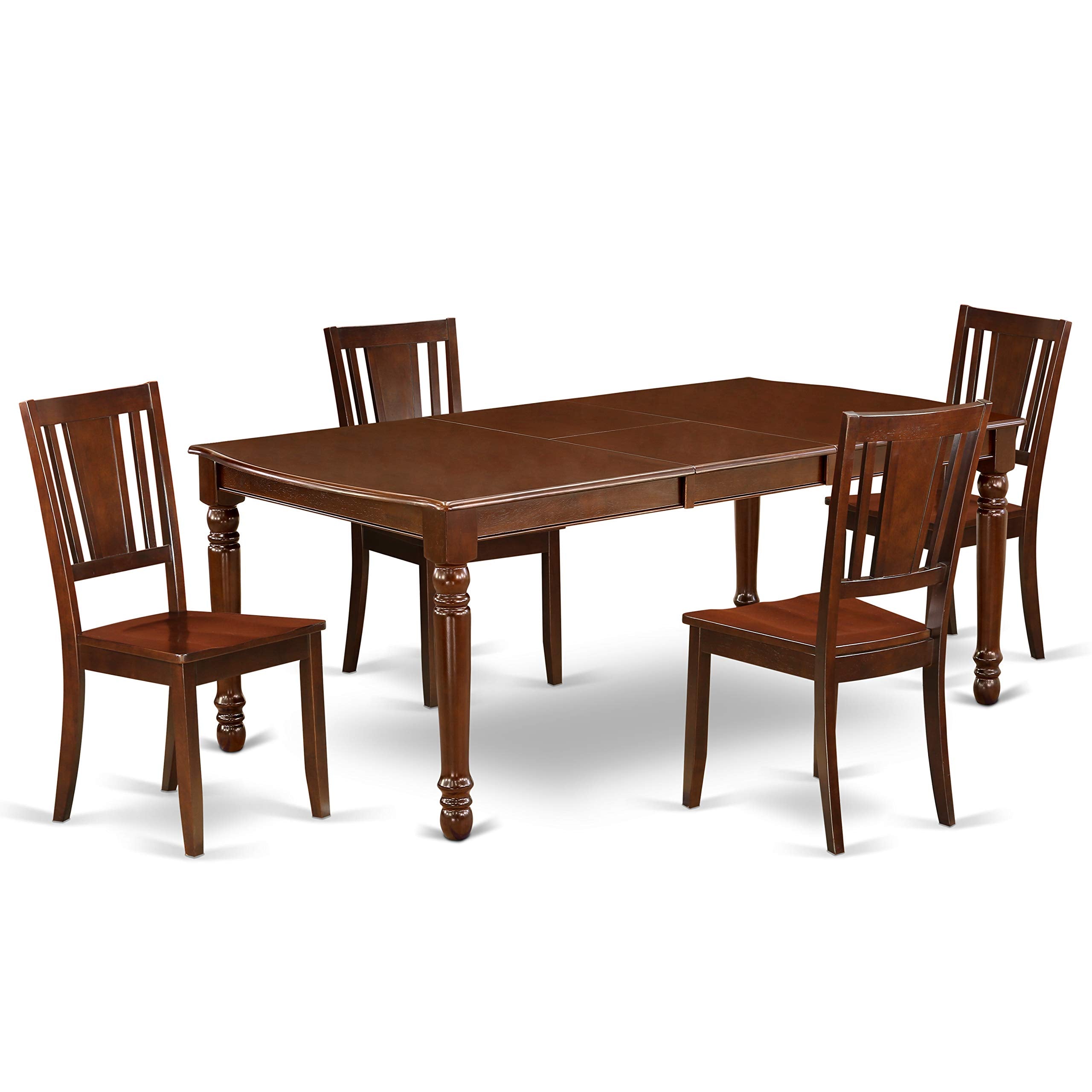 East West Furniture Dodu5-Mah-W Dover 5 Piece Kitchen Set Includes A Rectangle Room Table With Butterfly Leaf And 4 Dining Chairs, 42X78 Inch, Mahogany